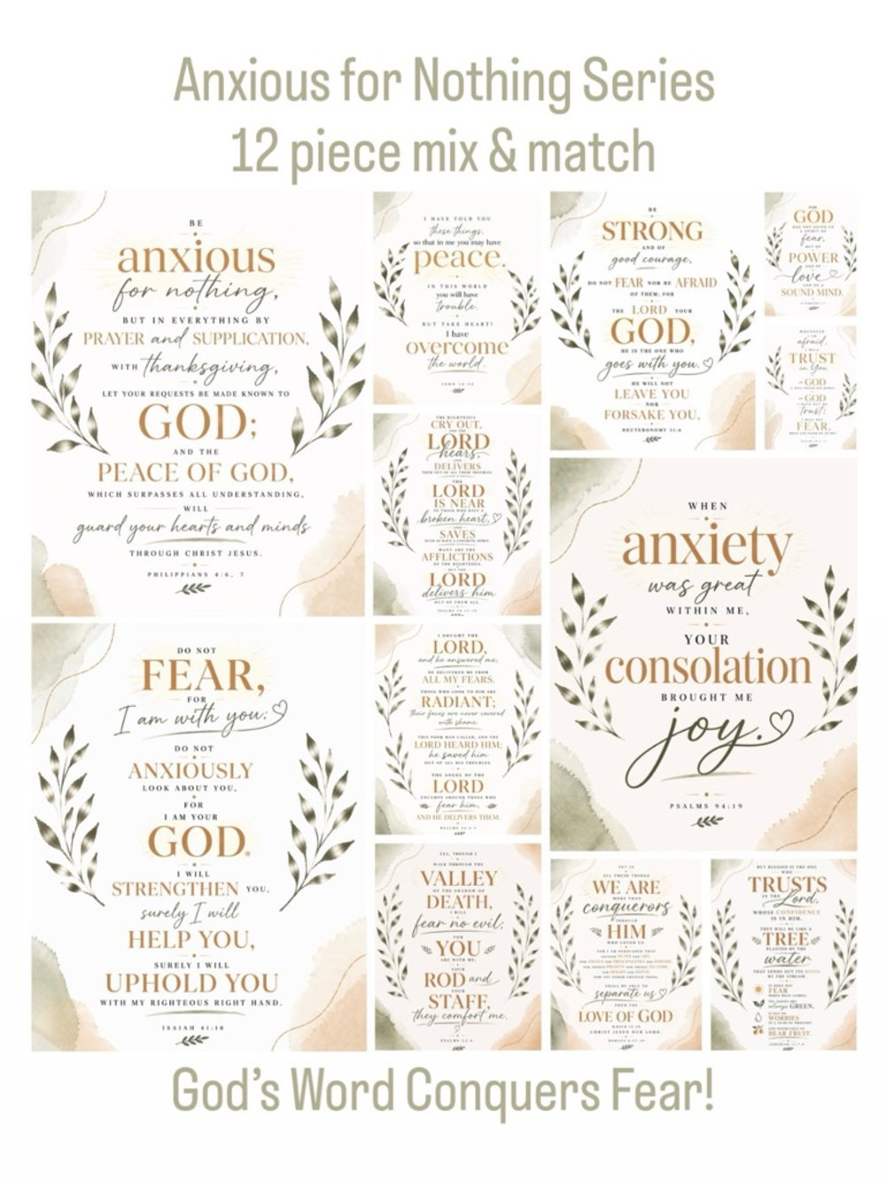 DDS Art Prints, 12 piece set, 8x10, Paper Print, Unframed, Anxious for Nothing